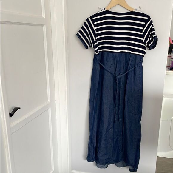 Striped Navy and Denim Dress feeding nursing maternity size M - Picture 5 of 7